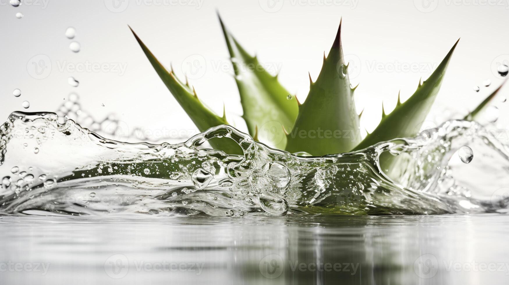 aloe Vera con acqua dietro a e bianca sfondo , generato ai Immagine foto