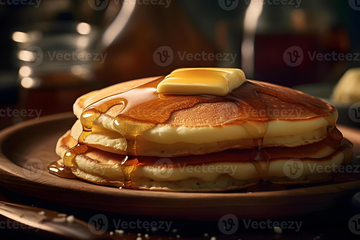 Pancakes con Miele. neurale Rete ai generato foto