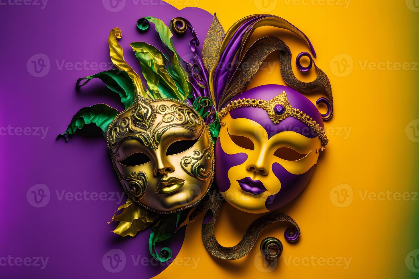 gruppo di veneziano mardi gras maschera o travestimento su un' colorato luminosa sfondo. neurale Rete generato arte foto