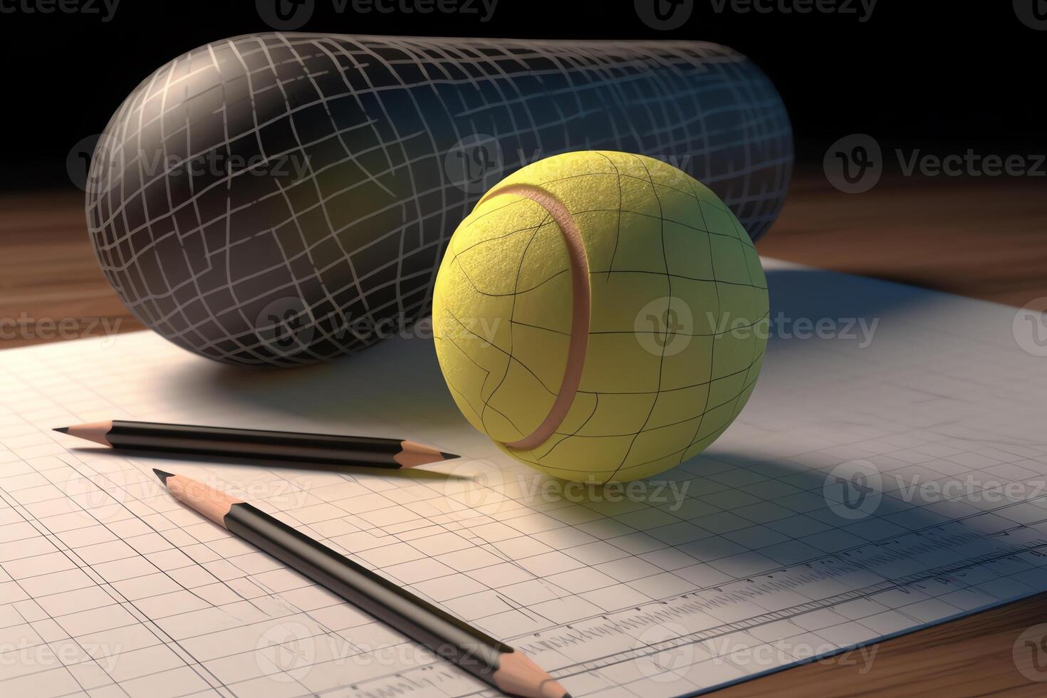 un' tennis palla un' file e un' 3d resa. ai generato foto