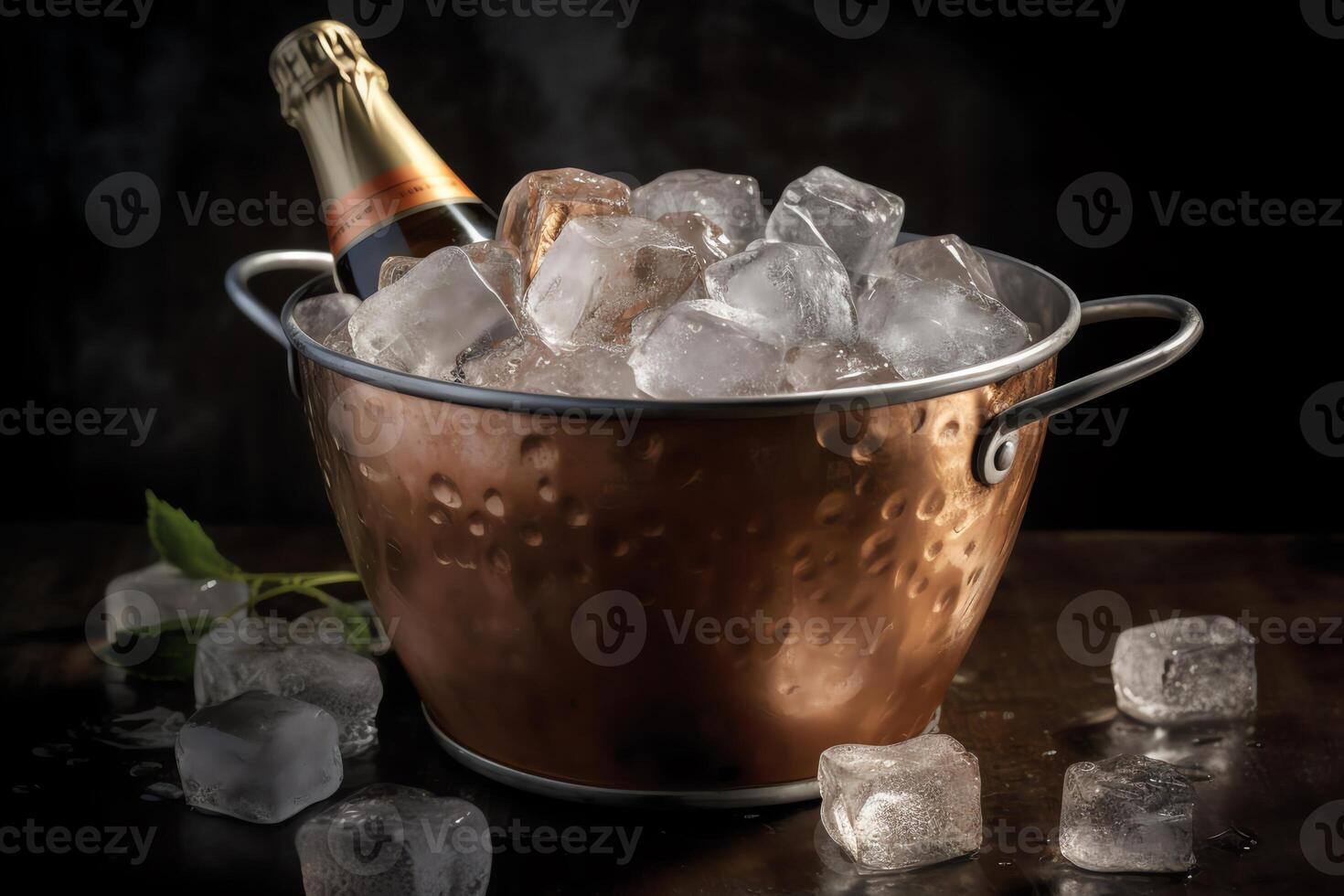raffreddato Champagne nel ghiaccio benna. ai generato foto