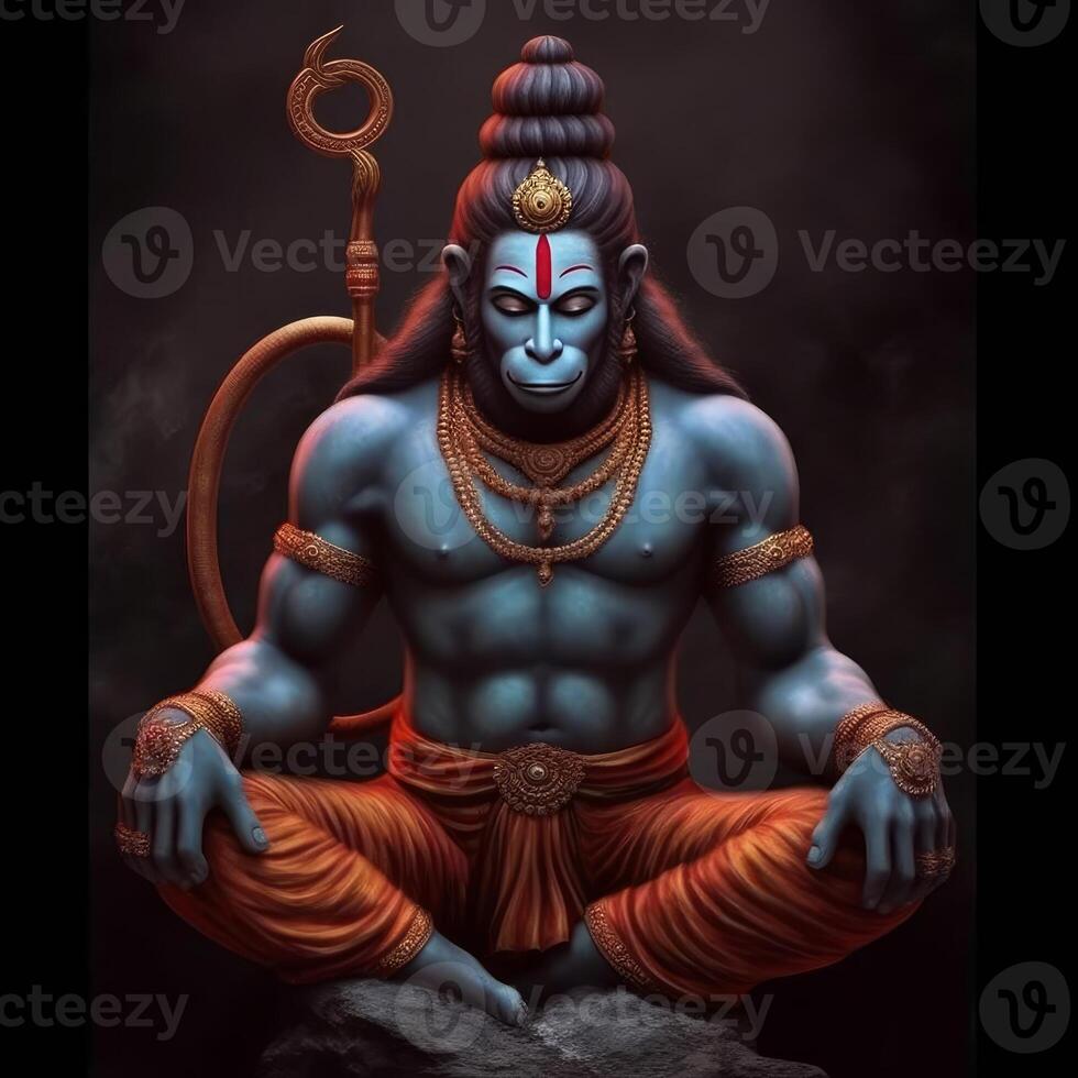 Dio hanuman nel meditazione immagini generativo ai foto