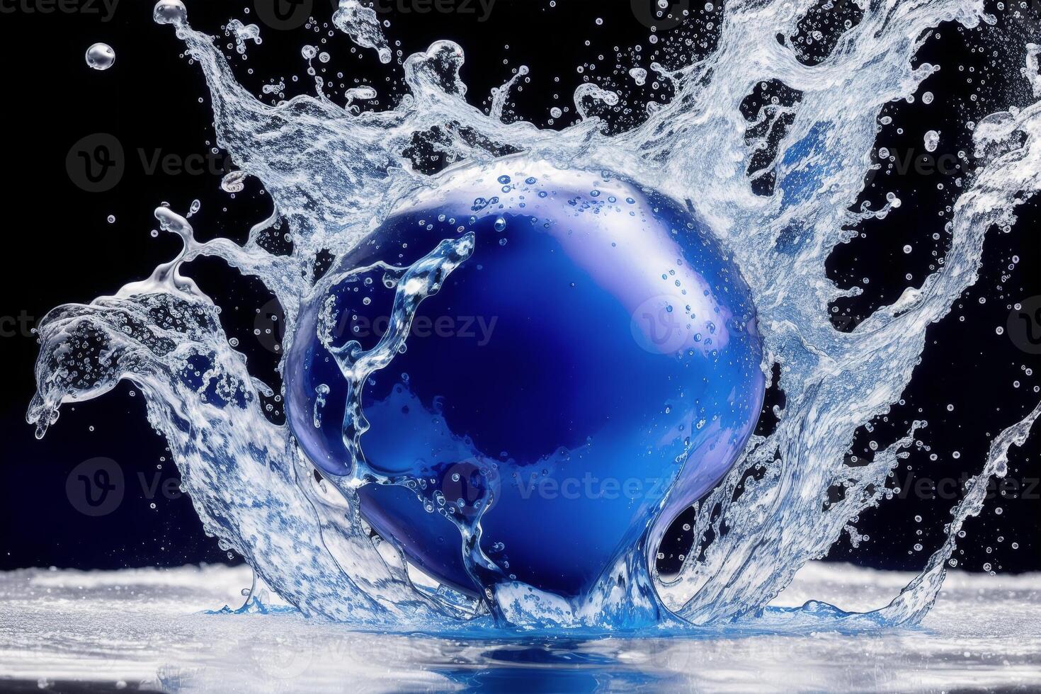 acqua spruzzo con bolle su blu sfondo. astratto sfondo. generativo ai foto