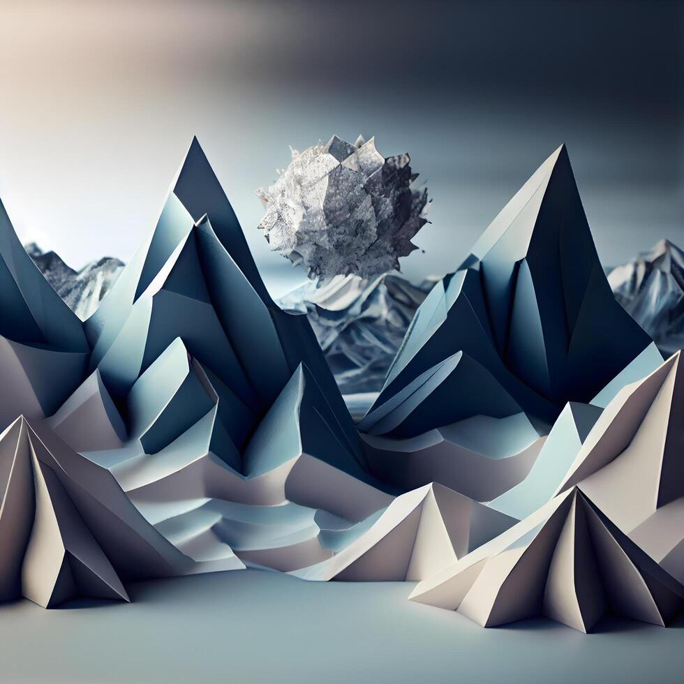 astratto 3d interpretazione di Basso poli montagne. futuristico sfondo., ai generativo Immagine foto