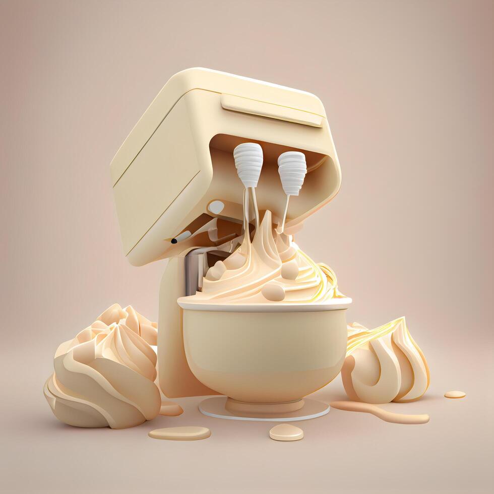 3d interpretazione di un' miscelatore con crema su un' beige sfondo, ai generativo Immagine foto