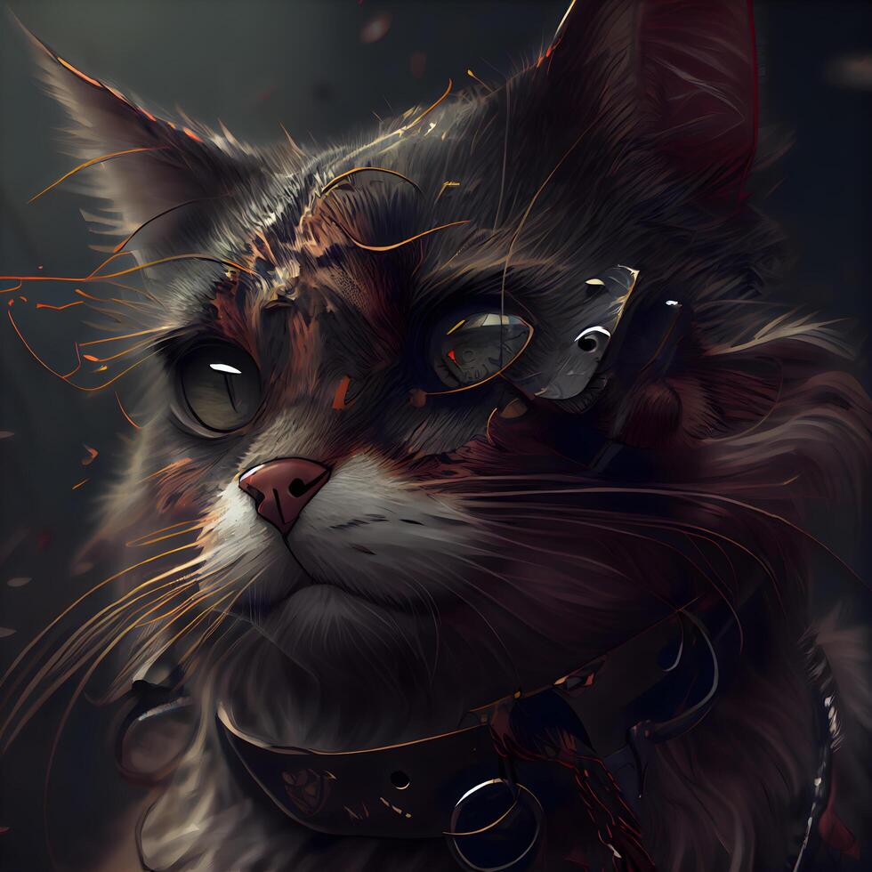 fantasia ritratto di un' gatto nel un' pelle cintura. digitale pittura., ai generativo Immagine foto