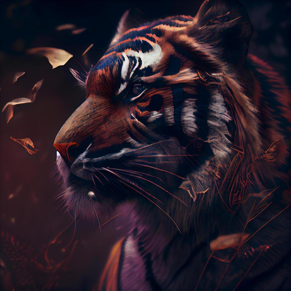 tigre con un' bellissimo modello su il pelle. 3d rendering, ai generativo Immagine foto