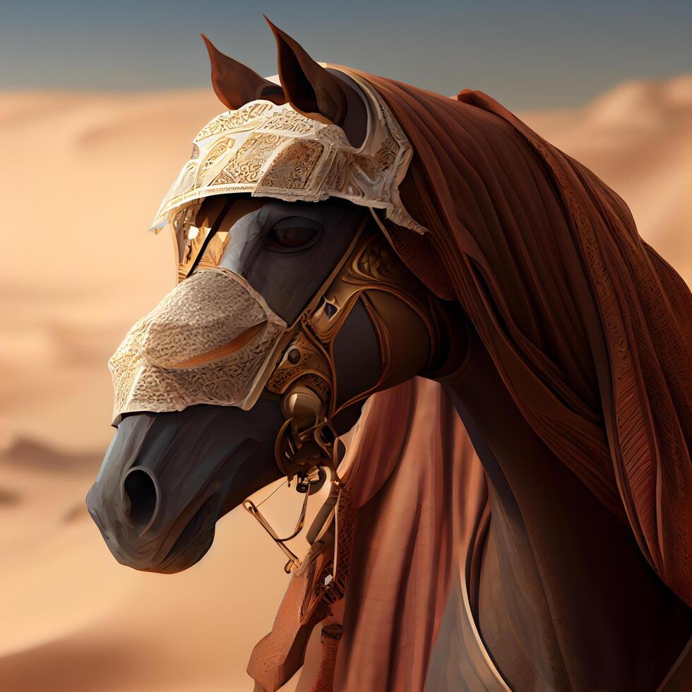 cavallo testa con criniera e ornamento. 3d illustrazione., ai generativo Immagine foto