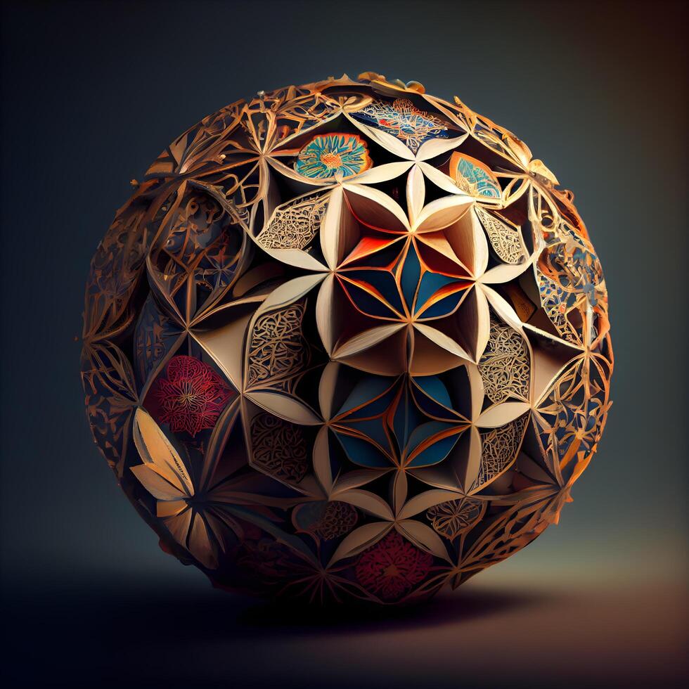 astratto 3d sfera con geometrico ornamento. 3d rendere illustrazione., ai generativo Immagine foto