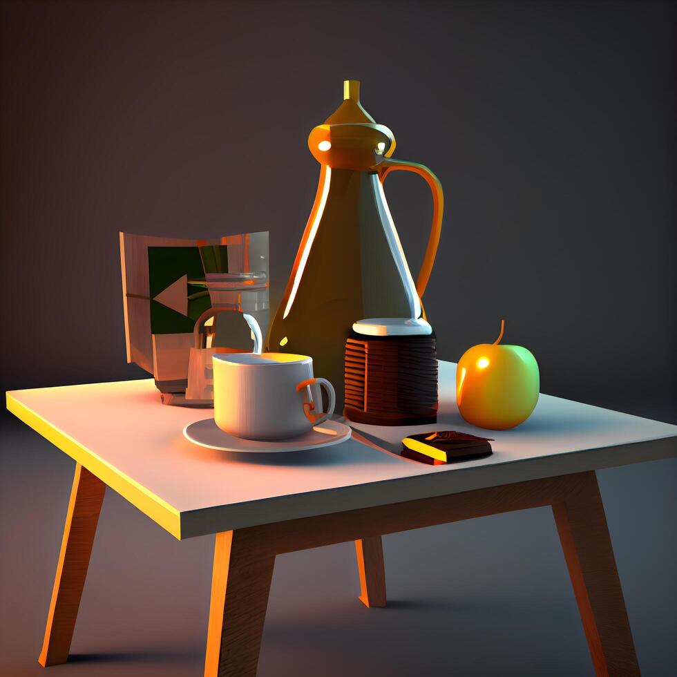 caffè e tè su il tavolo. 3d illustrazione., ai generativo Immagine foto