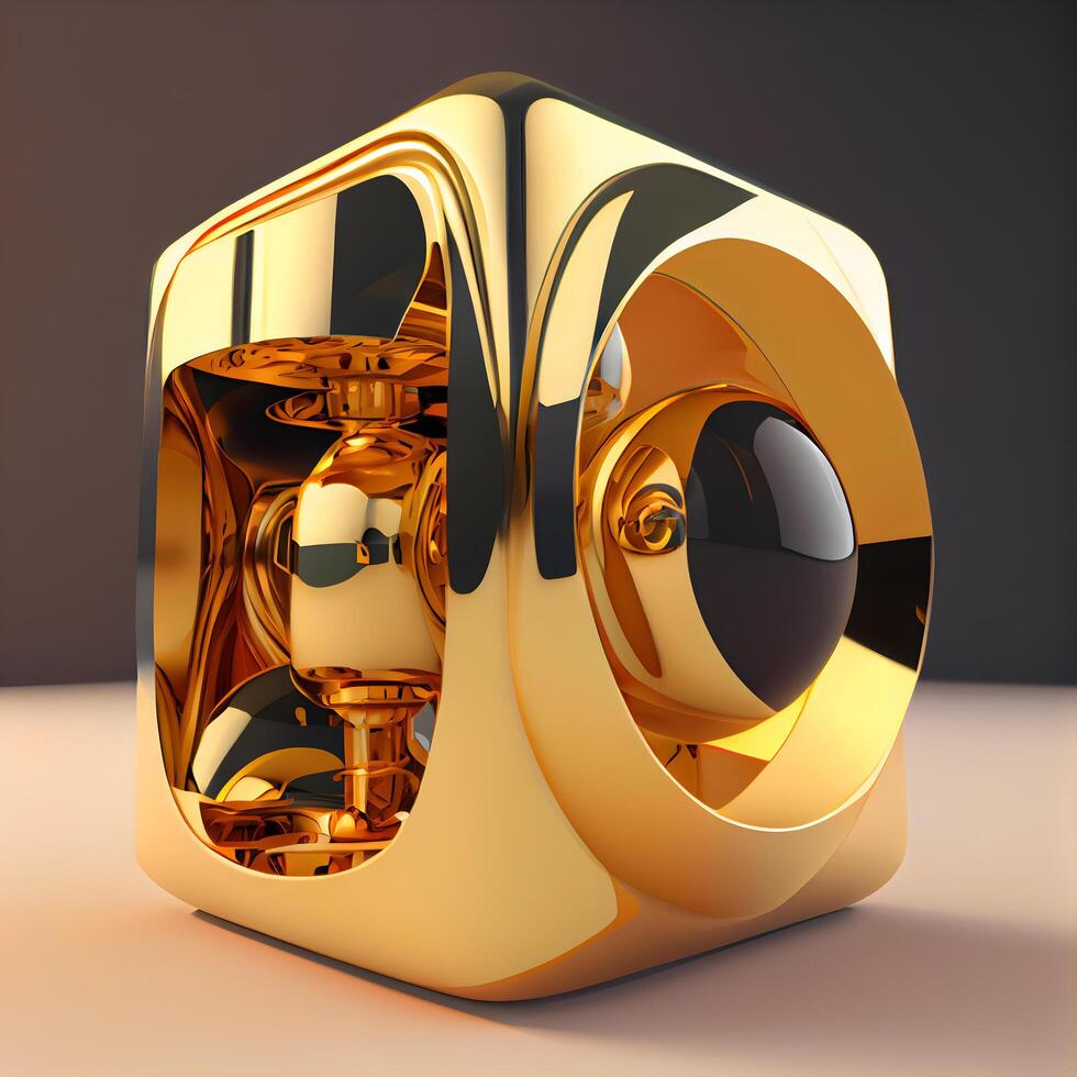 3d illustrazione di un' d'oro oggetto su un' buio sfondo. 3d rendering, ai generativo Immagine foto