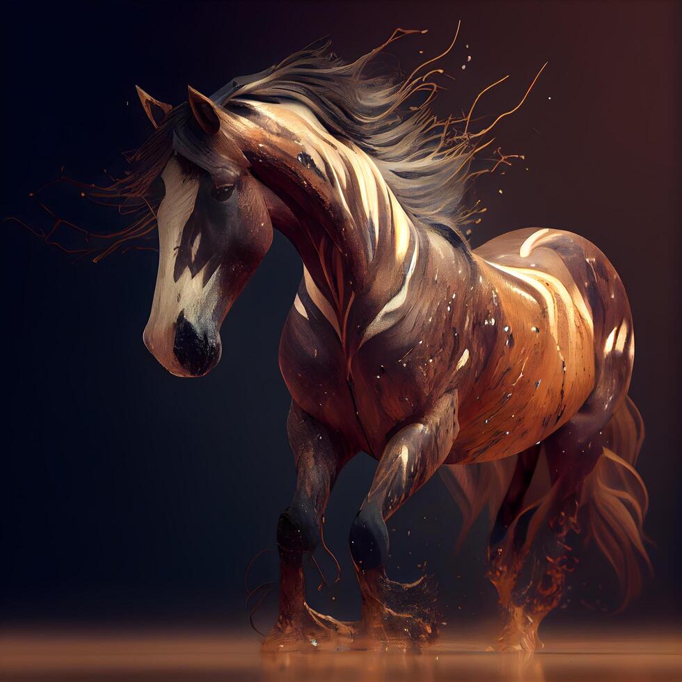 cavallo con lungo criniera nel movimento. digitale la pittura. 3d rendering, ai generativo Immagine foto