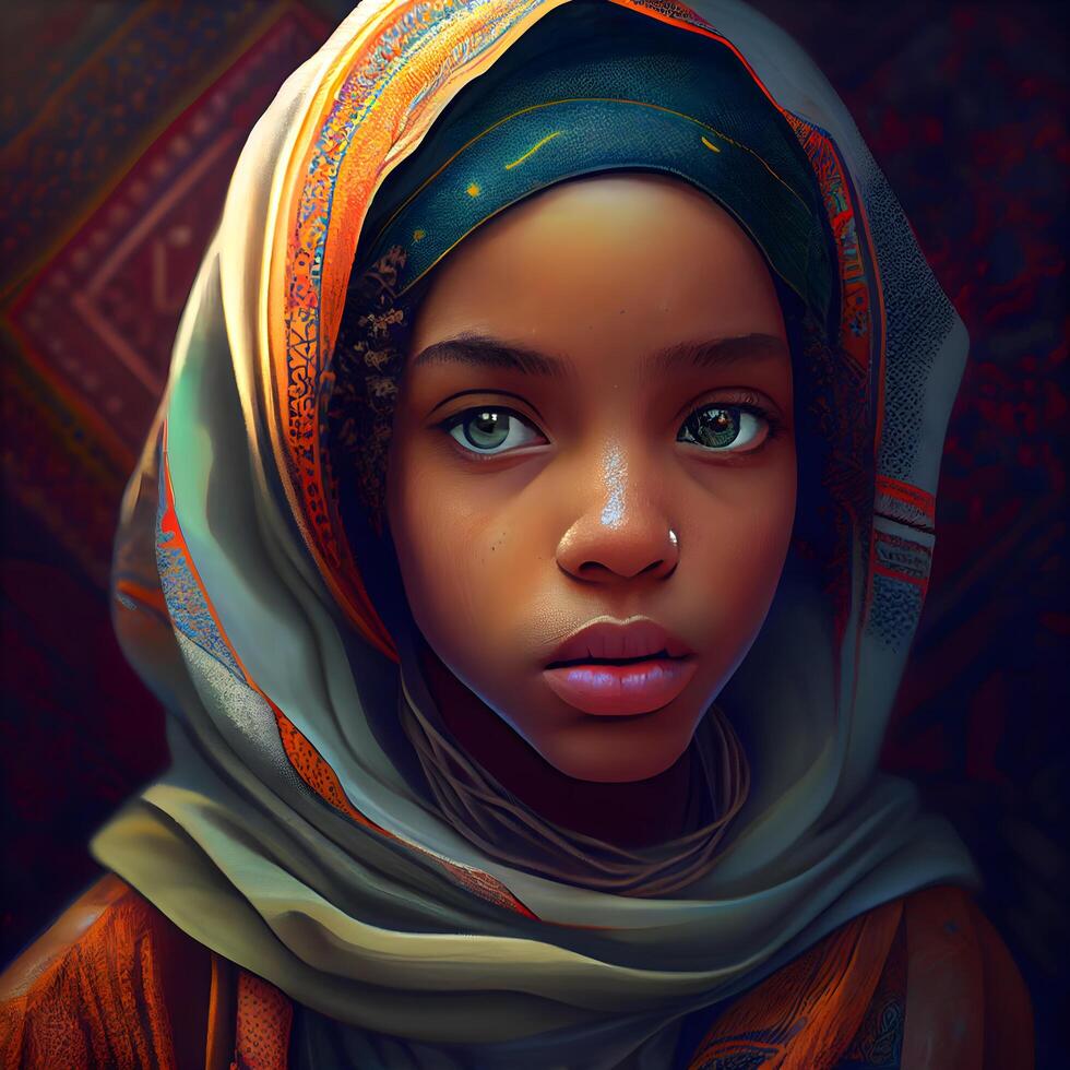 ritratto di un' bellissimo giovane africano donna nel un' foulard., ai generativo Immagine foto