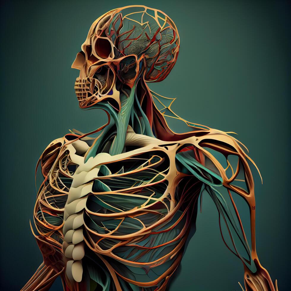 umano anatomia - nervoso sistema. 3d rendering, ai generativo Immagine foto