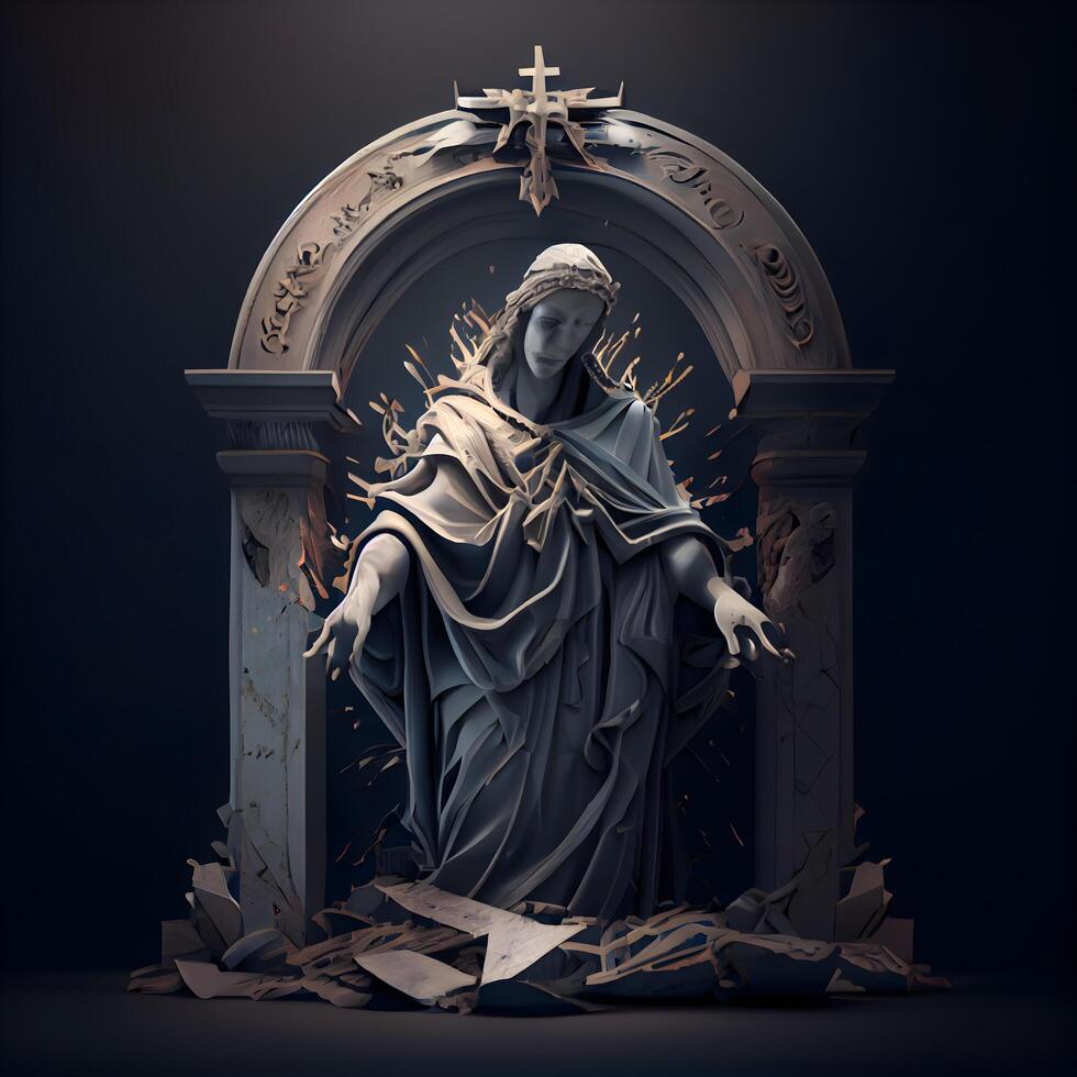 3d illustrazione di il statua di il vergine Maria nel il cimitero, ai generativo Immagine foto