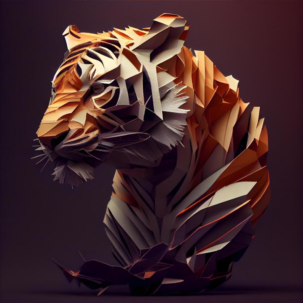 astratto poligonale tigre su un' buio sfondo. 3d rendering, ai generativo Immagine foto