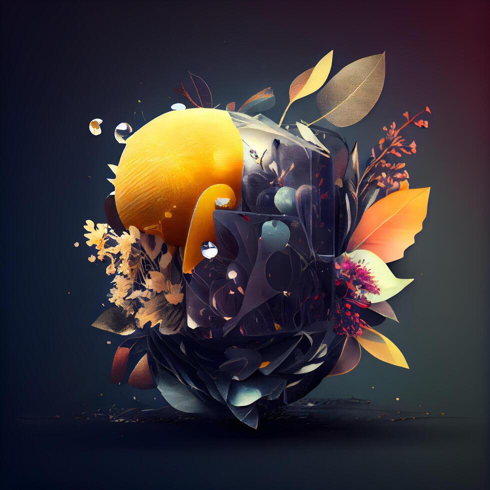 Pasqua uovo con fiori e le foglie su nero sfondo. 3d illustrazione, ai generativo Immagine foto
