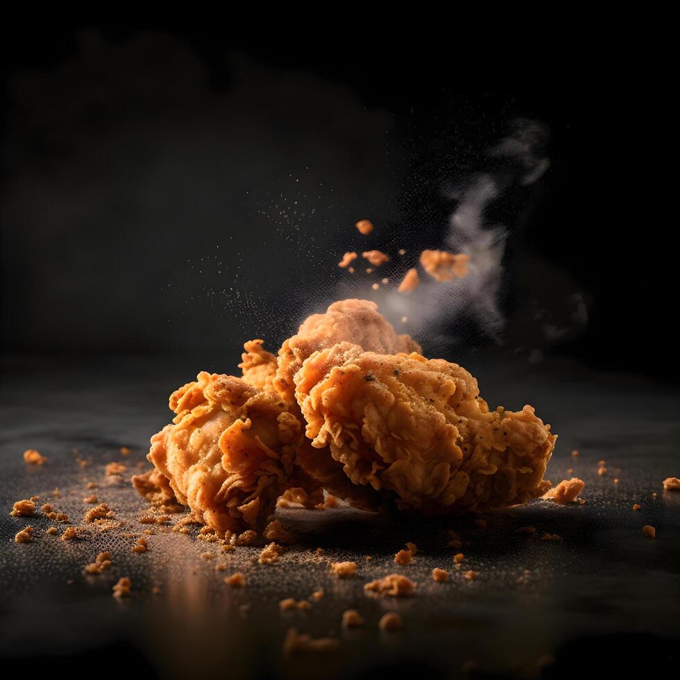 fritte pollo su un' nero sfondo con spruzzi di acqua., ai generativo Immagine foto