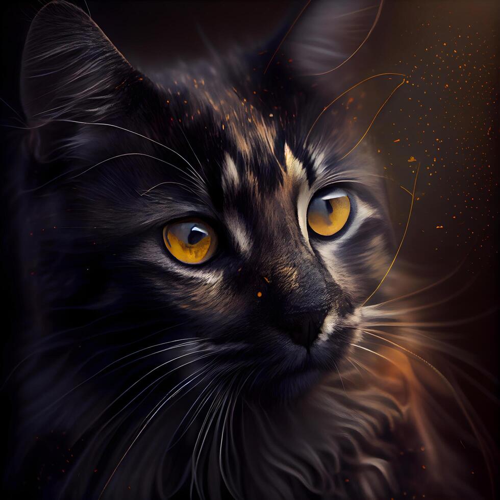 fantasia ritratto di un' gatto con bellissimo giallo occhi. digitale pittura., ai generativo Immagine foto