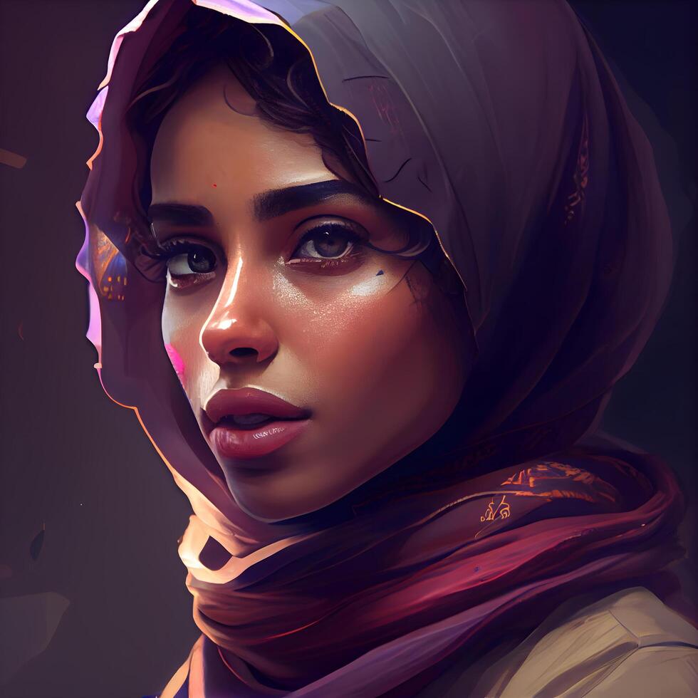 ritratto di un' bellissimo musulmano donna nel un' foulard., ai generativo Immagine foto