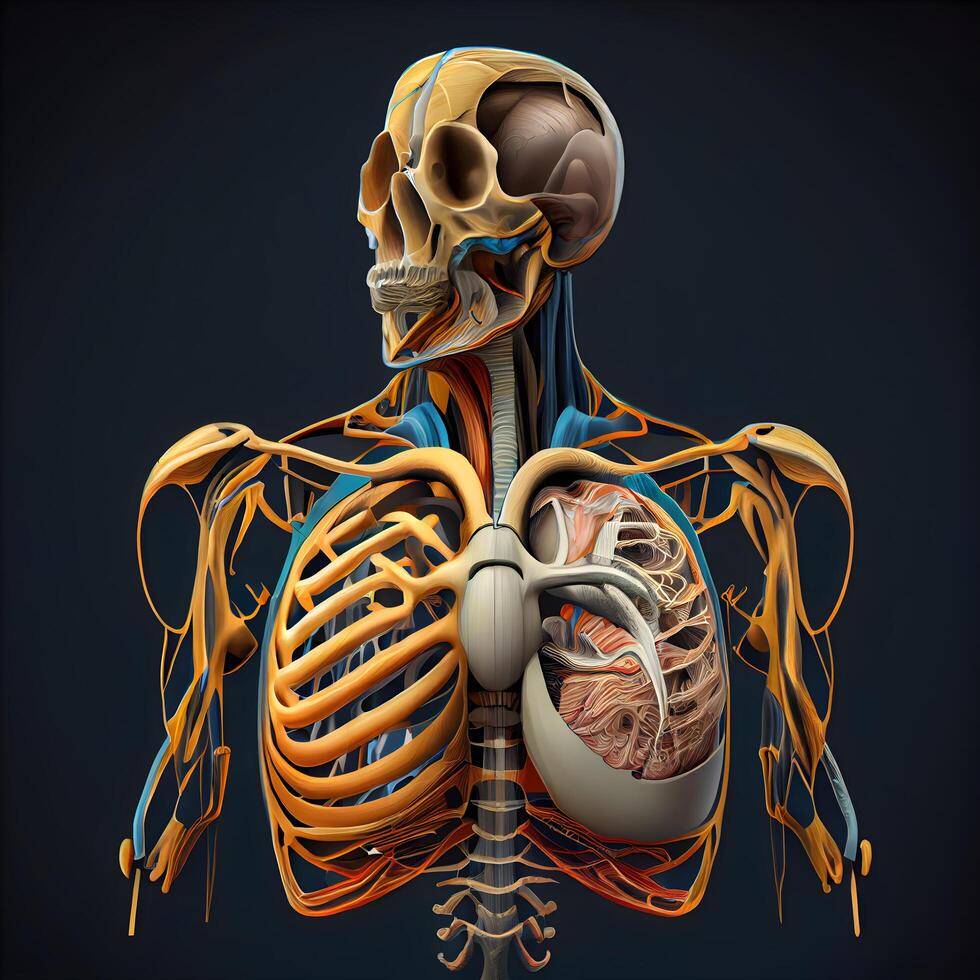 umano cuore anatomia, 3d illustrazione, isolato su nero sfondo., ai generativo Immagine foto