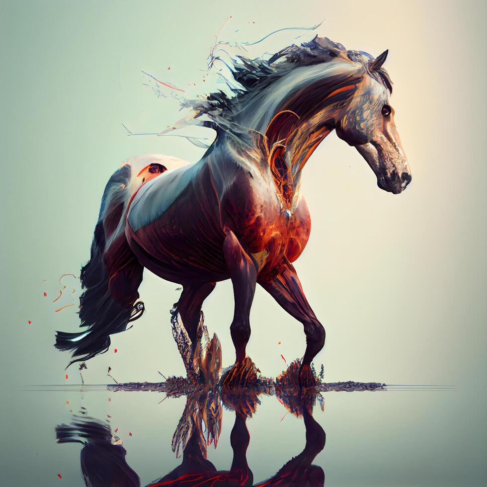 cavallo con spruzzi di dipingere su un' bianca sfondo. 3d rendering, ai generativo Immagine foto