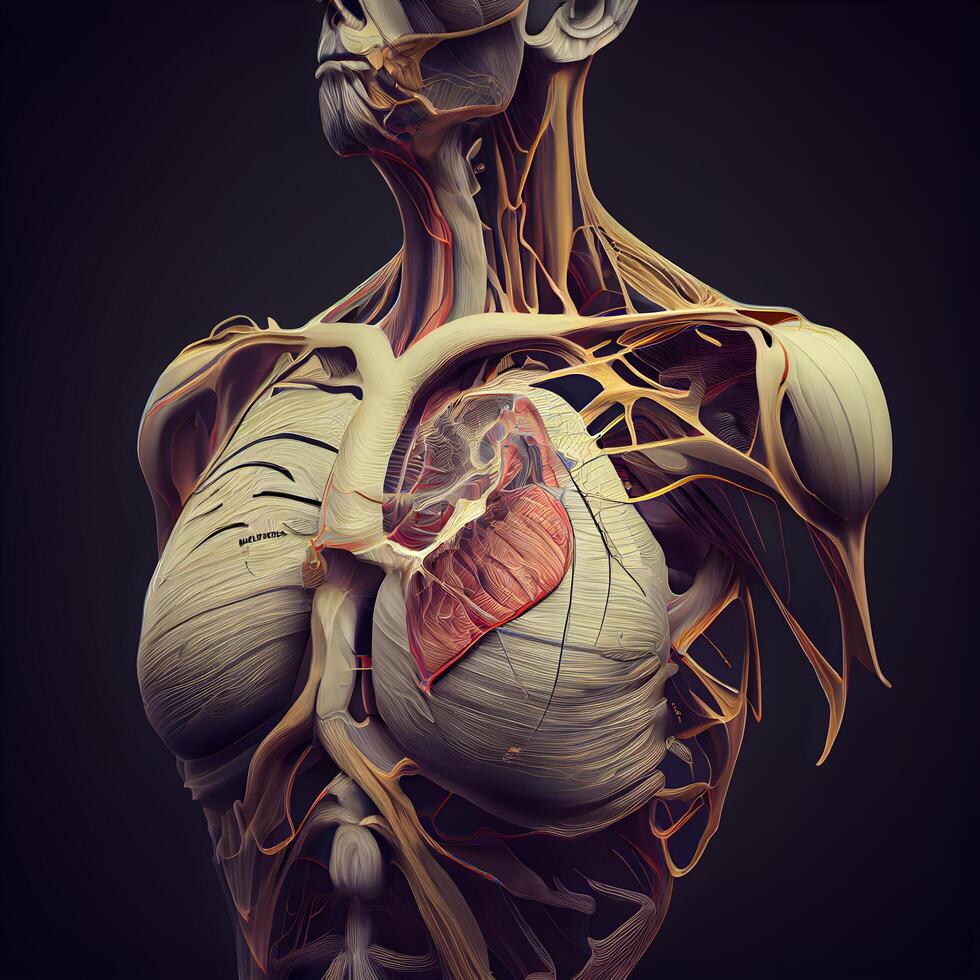 umano cuore anatomia, 3d illustrazione, medico concetto Immagine, ai generativo Immagine foto