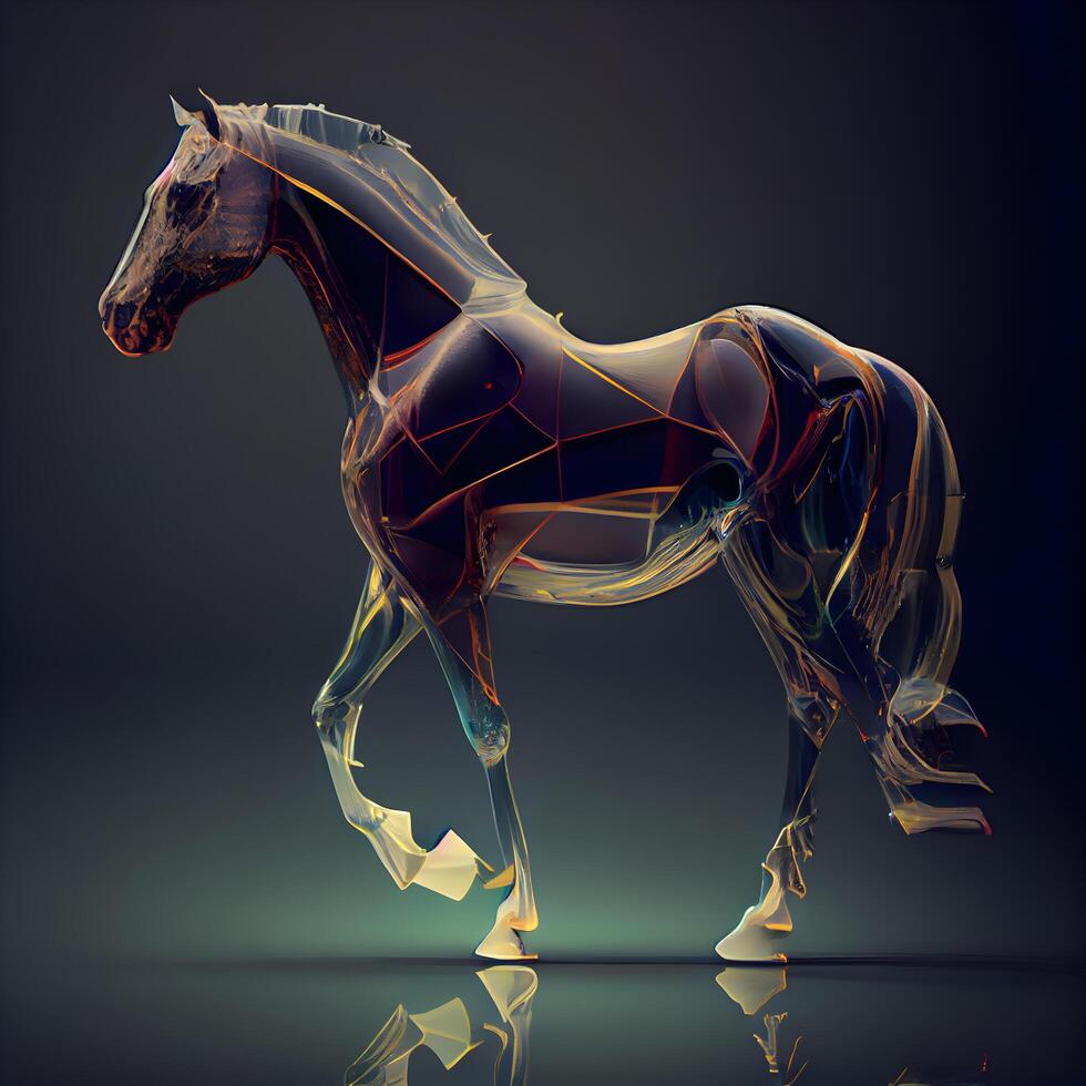 3d interpretazione di un' cavallo con Basso poli design isolato su nero sfondo, ai generativo Immagine foto