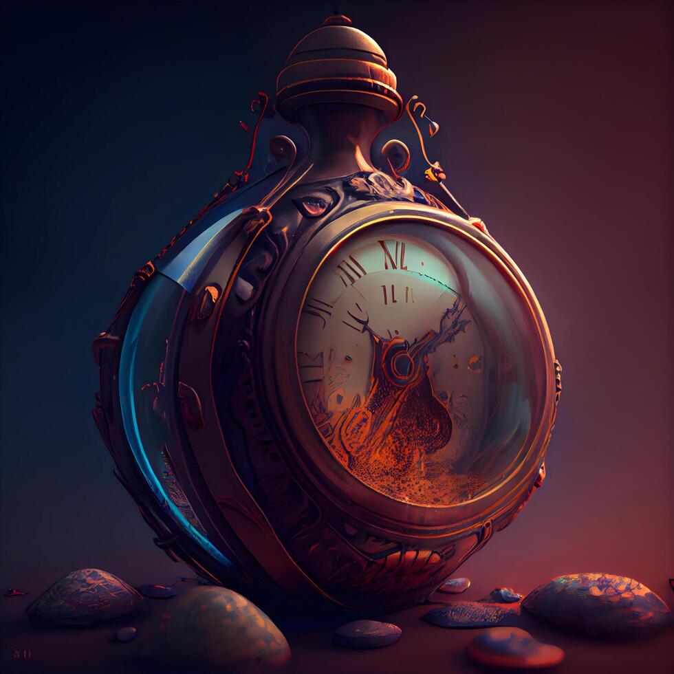 Vintage ▾ tasca orologio su un' buio sfondo. 3d illustrazione., ai generativo Immagine foto