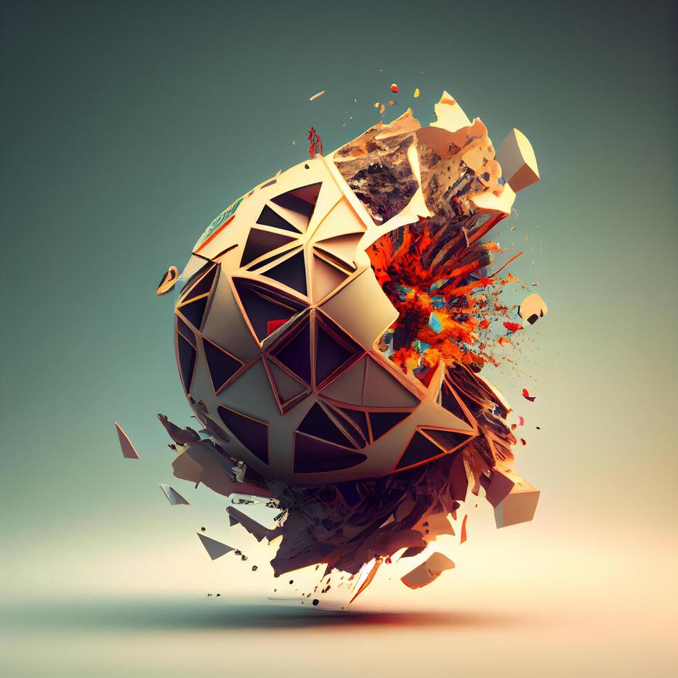 3d illustrazione di astratto geometrico forma con esplosione effetto. 3d rendering, ai generativo Immagine foto