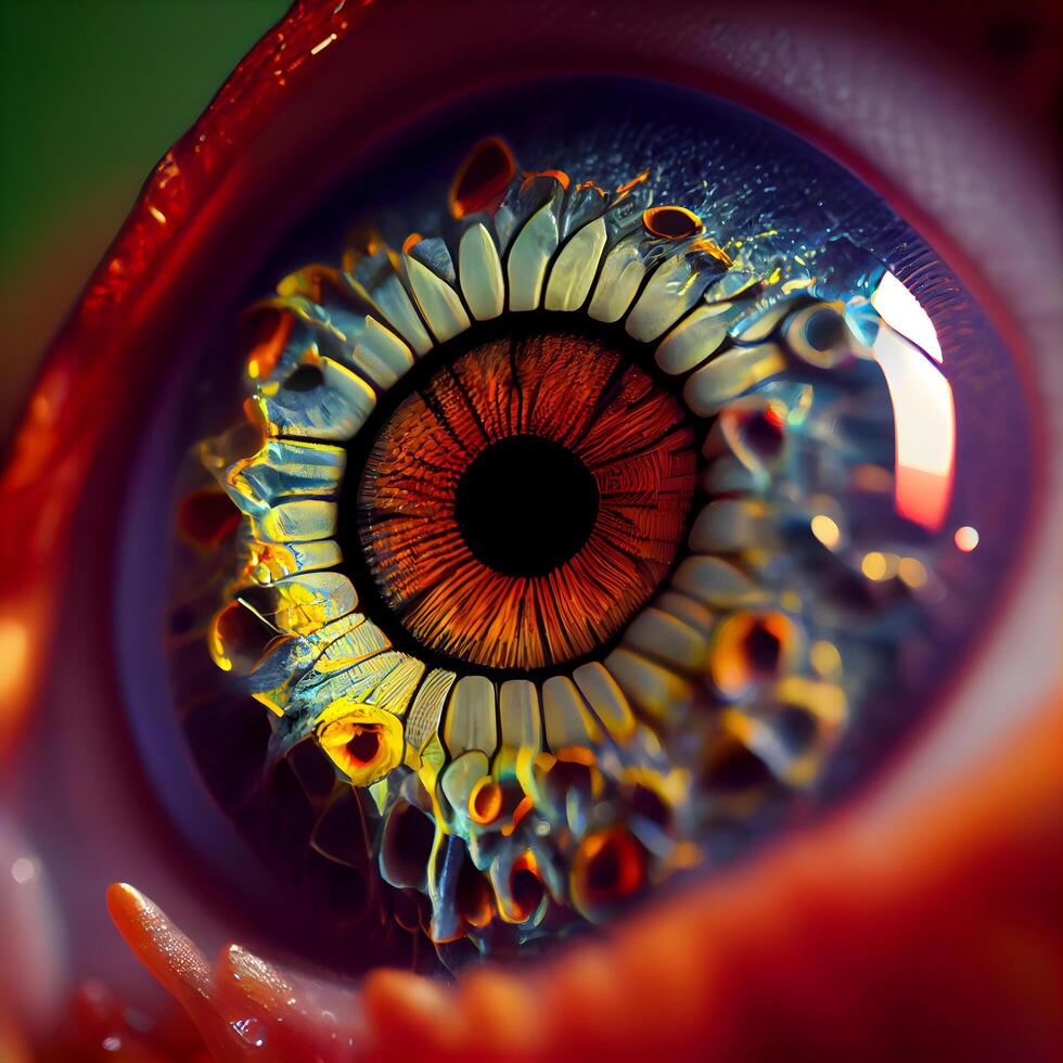 macro tiro di un' umano occhio con iris nel Esso., ai generativo Immagine foto