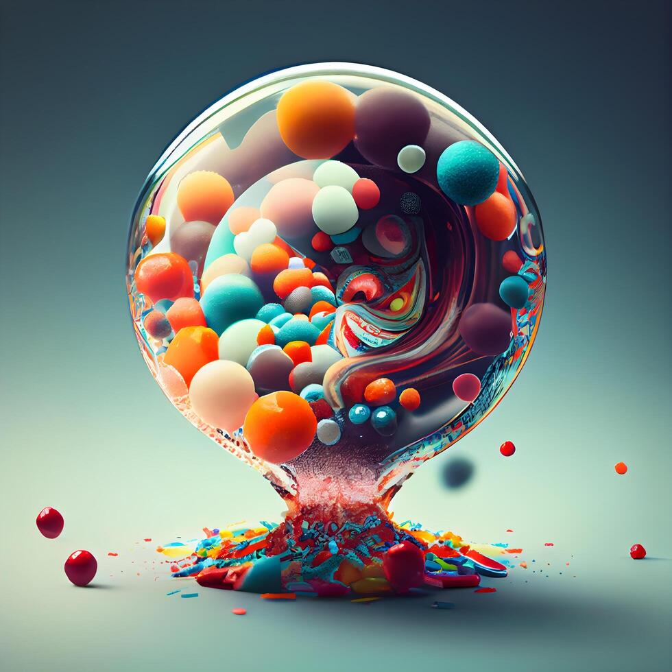 3d illustrazione di un' cristallo palla con colorato palle dentro., ai generativo Immagine foto