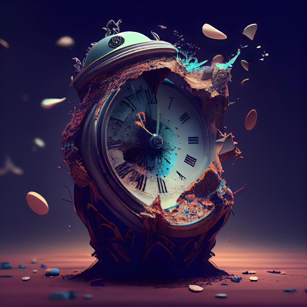 3d illustrazione di un vecchio orologio con un' spruzzo di acqua., ai generativo Immagine foto