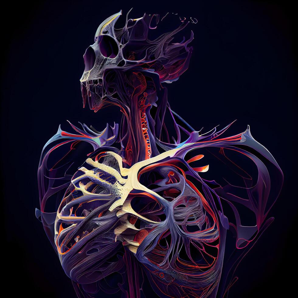 umano cuore anatomia. anatomia di umano corpo. 3d rendering, ai generativo Immagine foto