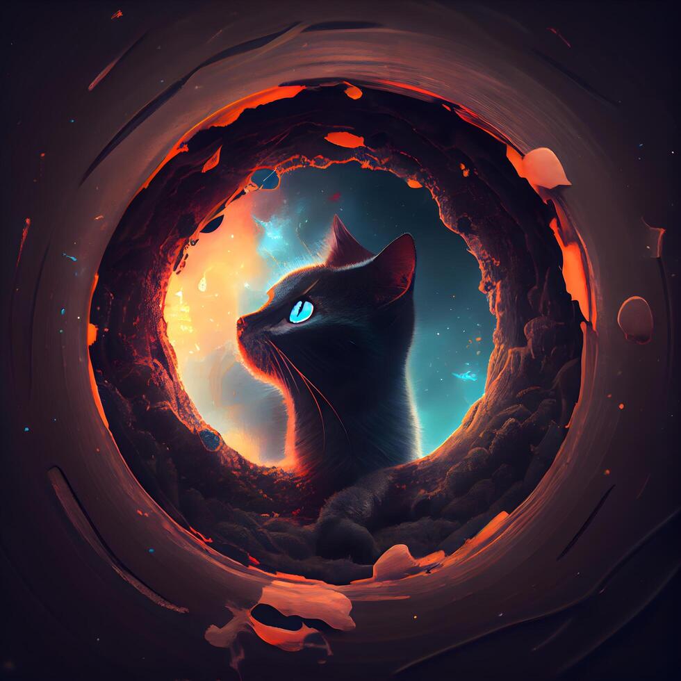 gatto nel il buco di il terra. 3d interpretazione digitale illustrazione. foto