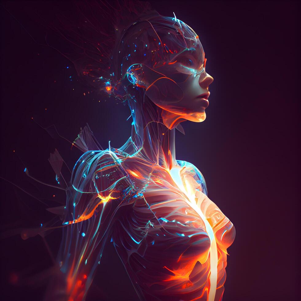 3d illustrazione di un' femmina corpo modello con futuristico hud foto