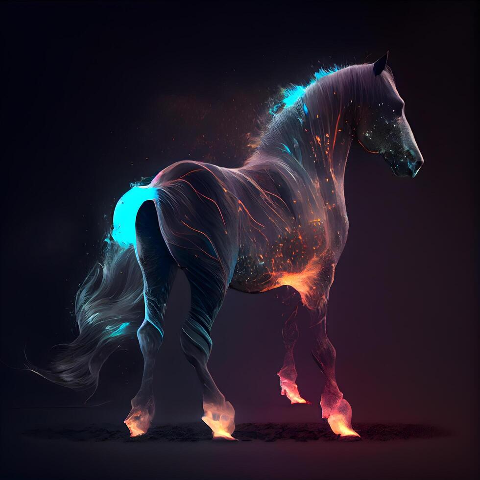cavallo con astratto fuoco effetto su buio sfondo. illustrazione. foto