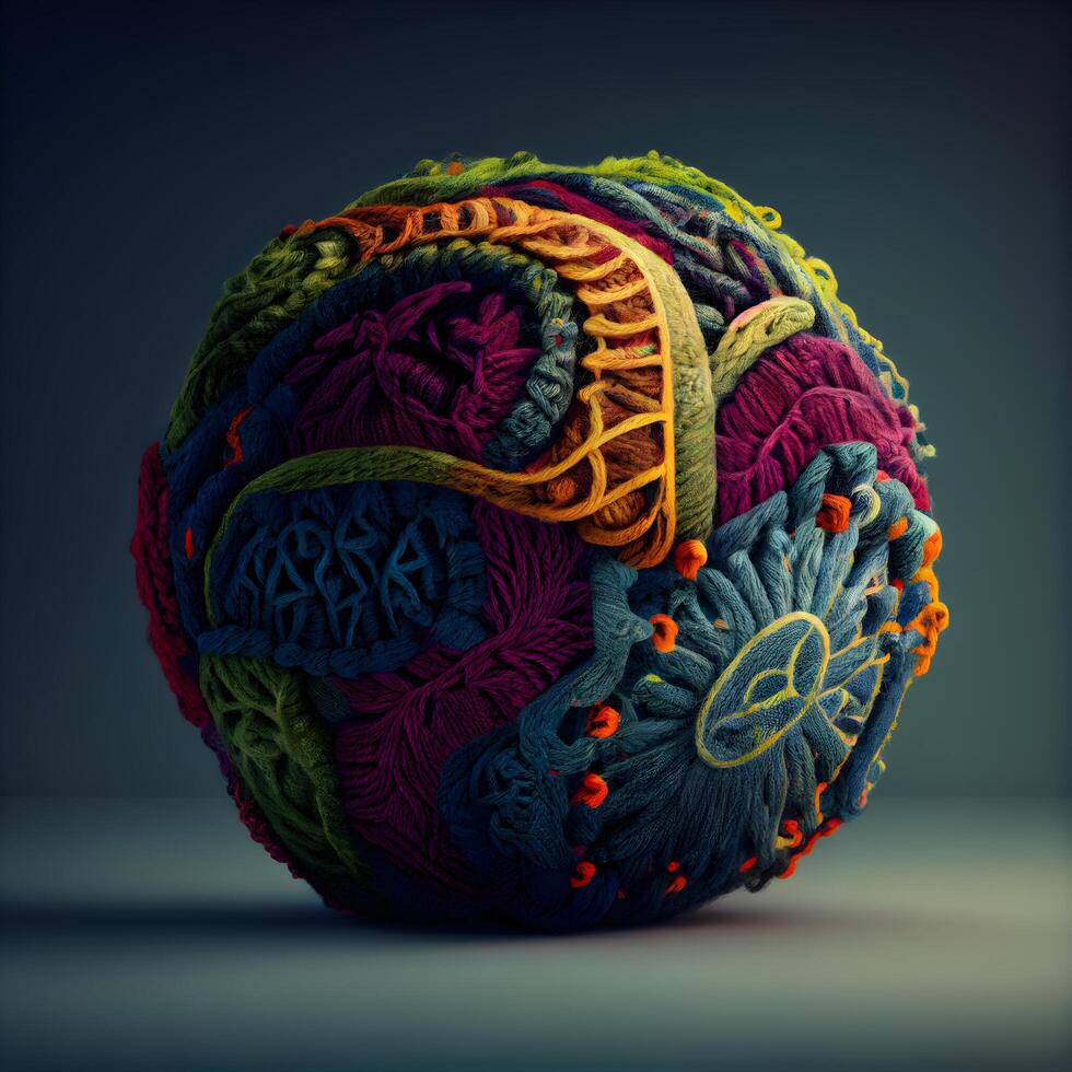 colorato a maglia palla isolato su buio sfondo. 3d illustrazione foto