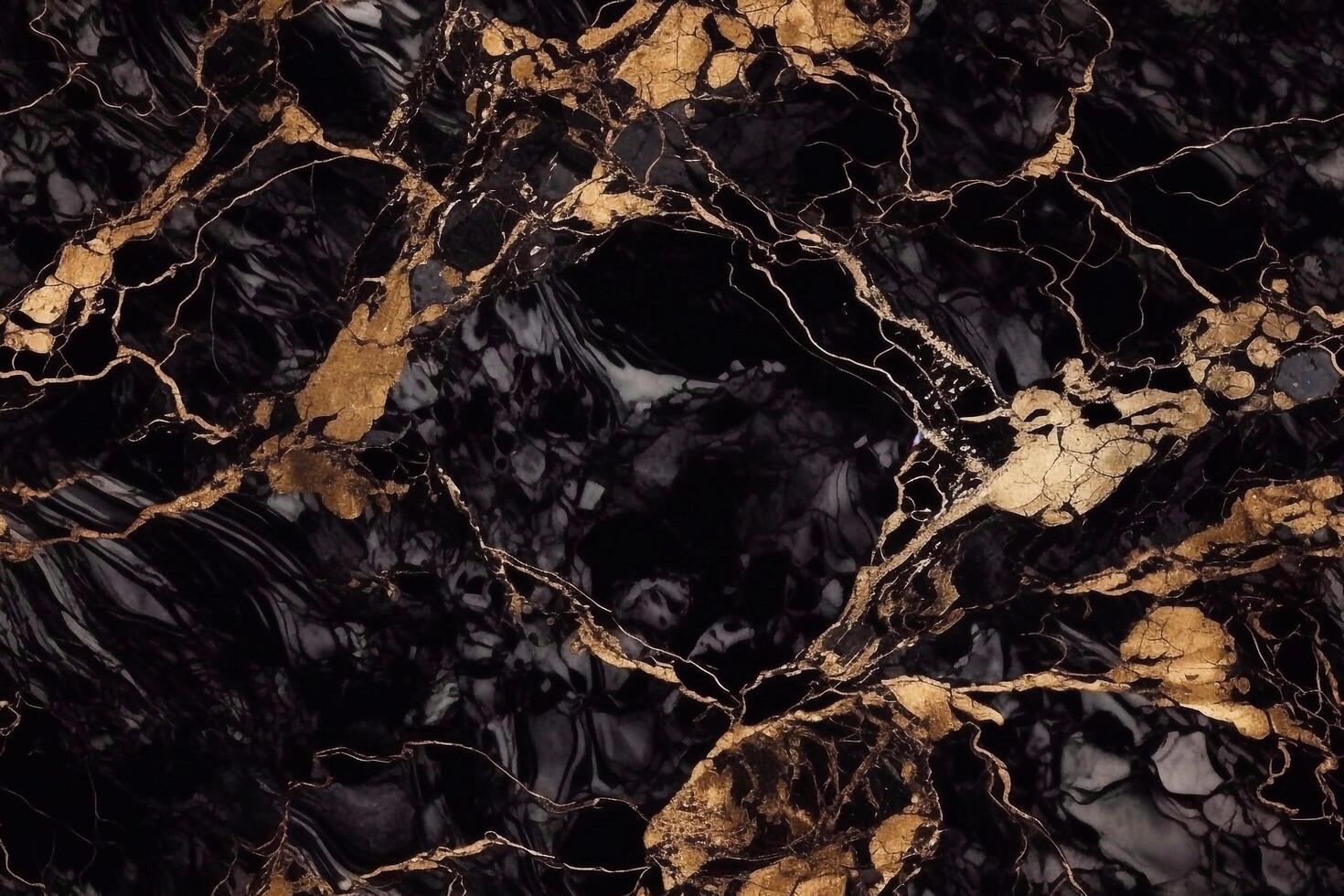 astratto lusso marmo senza soluzione di continuità struttura sfondo. 3d illustrazione di marmorizzazione nel nero e oro colore con luccichio effetto. generativo ai foto
