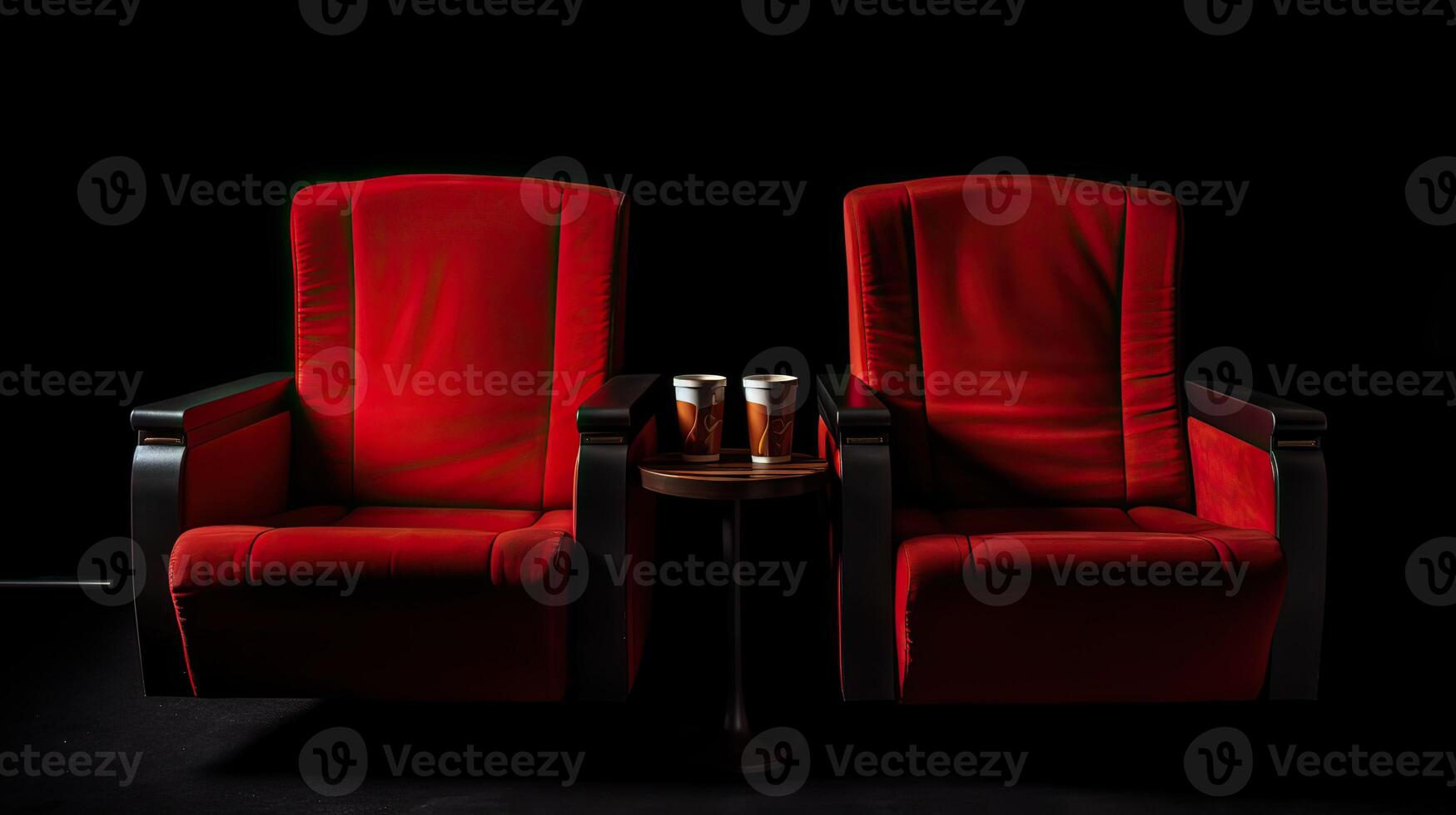 ai generato. ai generativo. romantico amore Due sedie per bello coppia a privato cinema film Teatro vicino su fotografia. grafico arte foto