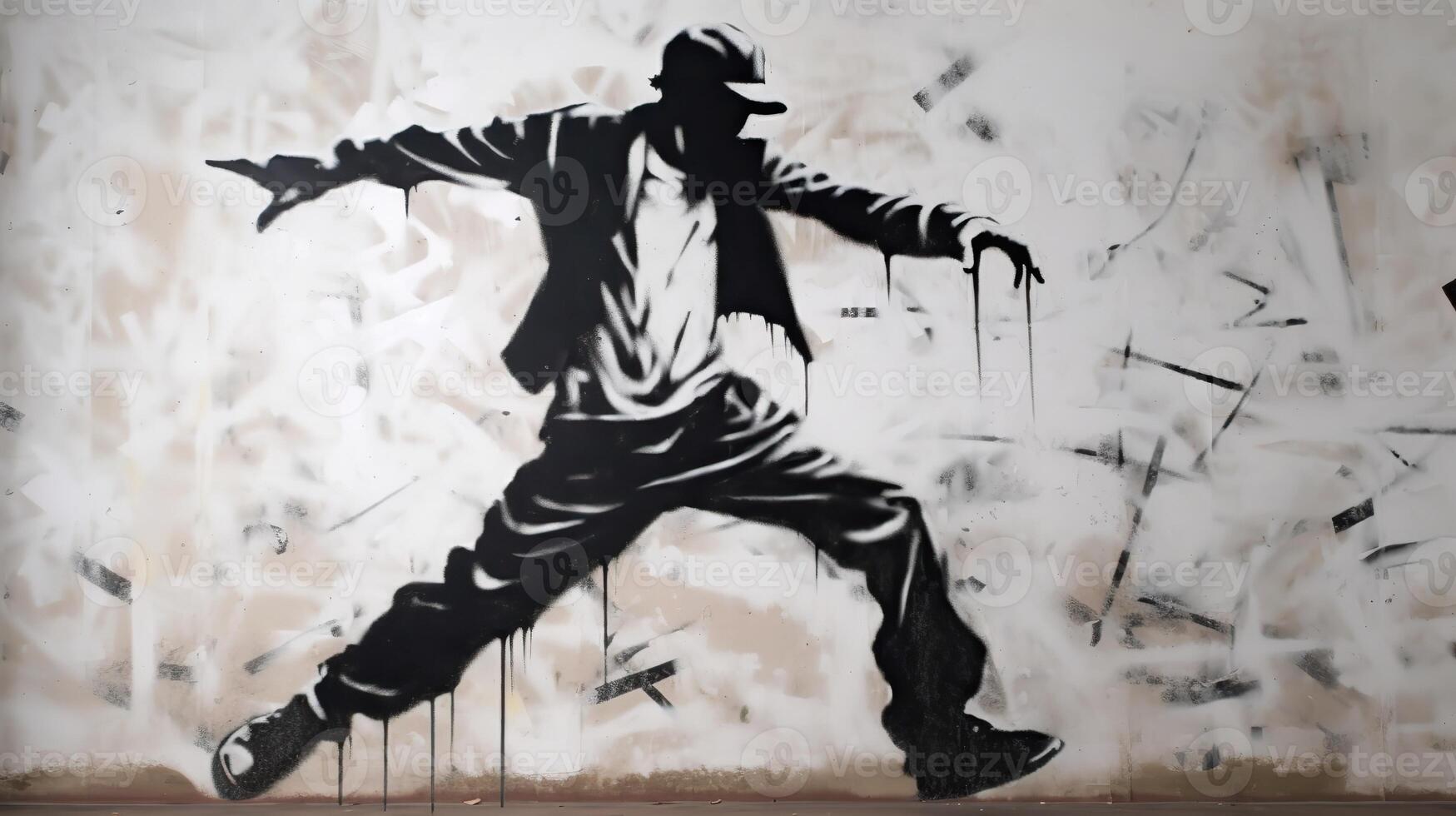 ai generato. ai generativo. strada arte graffiti di danza persona musica ritmo. ispirato di Banksy metropolitana cultura. grafico arte foto