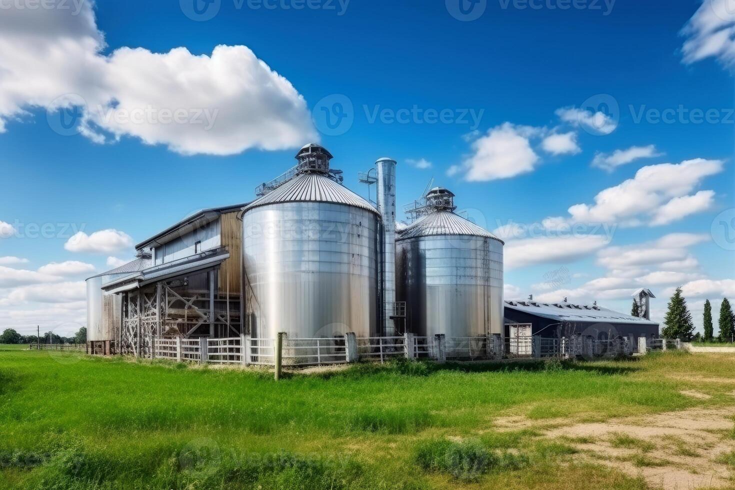 un' moderno grande fienile per mucche per latte produzione creato con generativo ai tecnologia. foto