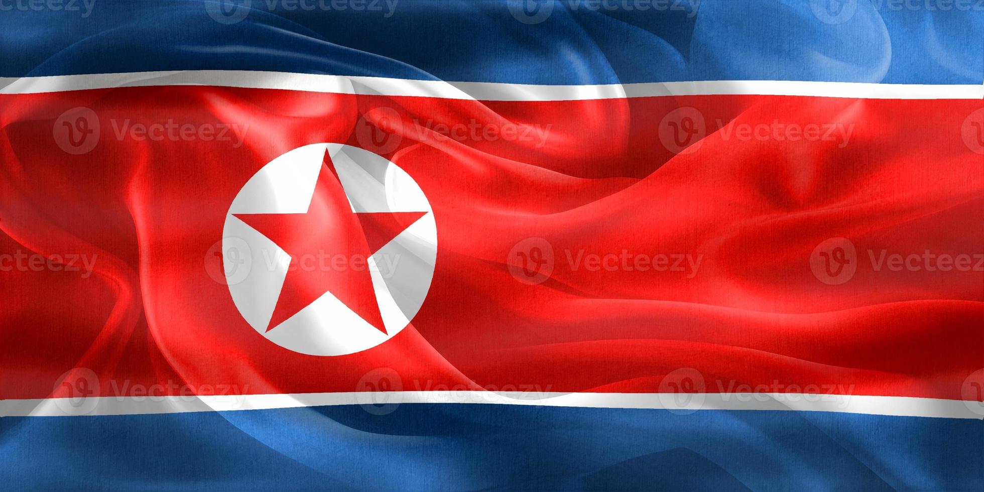3d-illustrazione di una bandiera della Corea del Nord - bandiera sventolante realistica del tessuto foto