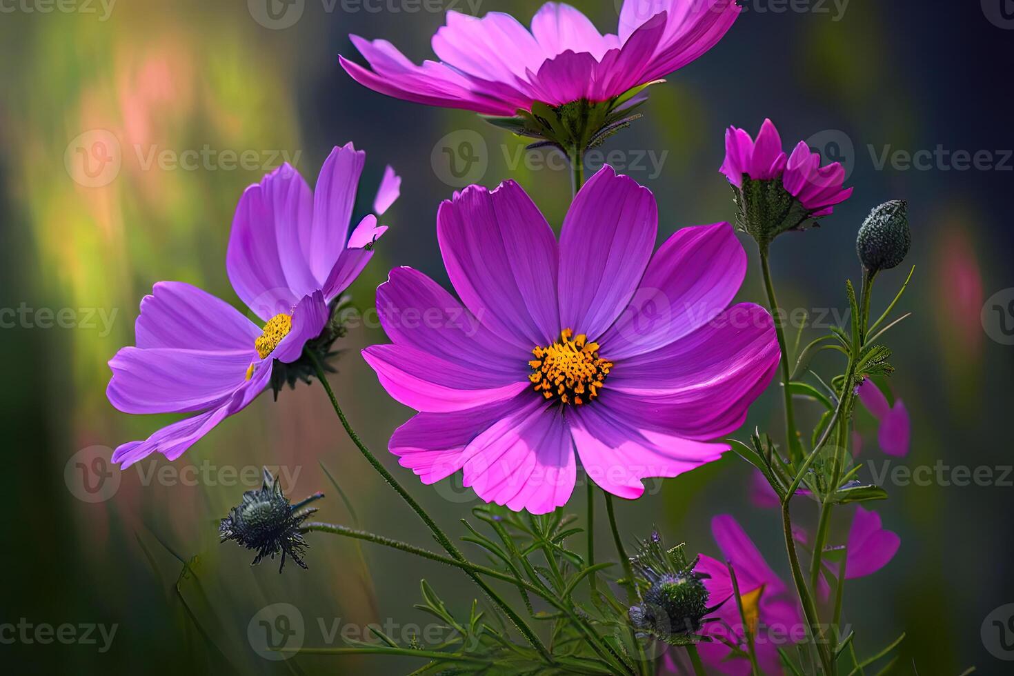 cosmo fiore nel il campo, simpatico colore. generativo ai foto