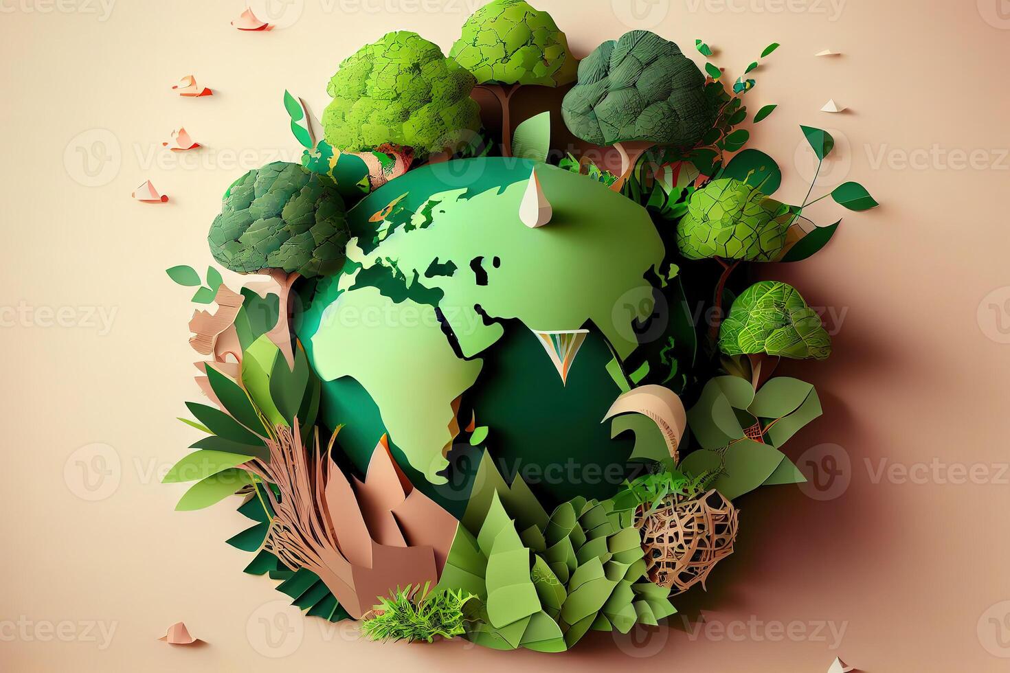 mondo ambiente e terra giorno concetto con globo e eco amichevole ambiente-carta arte. generativo ai foto