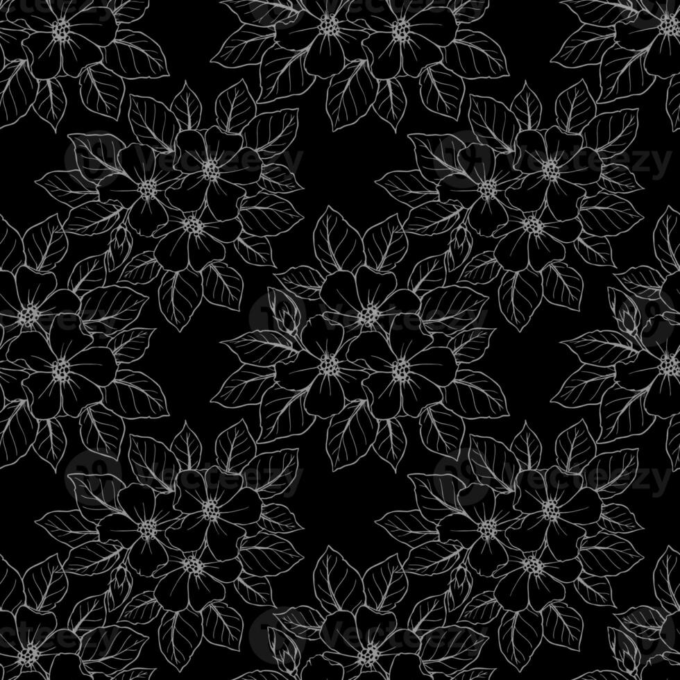 senza soluzione di continuità contorno modello di grande grigio fiori su un' nero sfondo, struttura, design foto