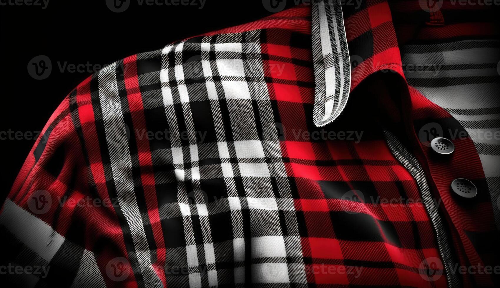 Nero, rosso e bianca tartan plaid senza soluzione di continuità tessuto su camicia. ai generato. foto