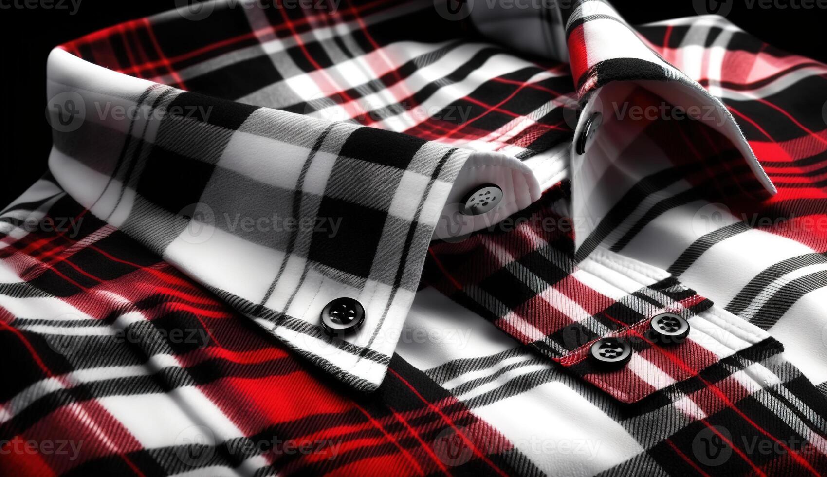 Nero, rosso e bianca tartan plaid senza soluzione di continuità tessuto su camicia. ai generato. foto