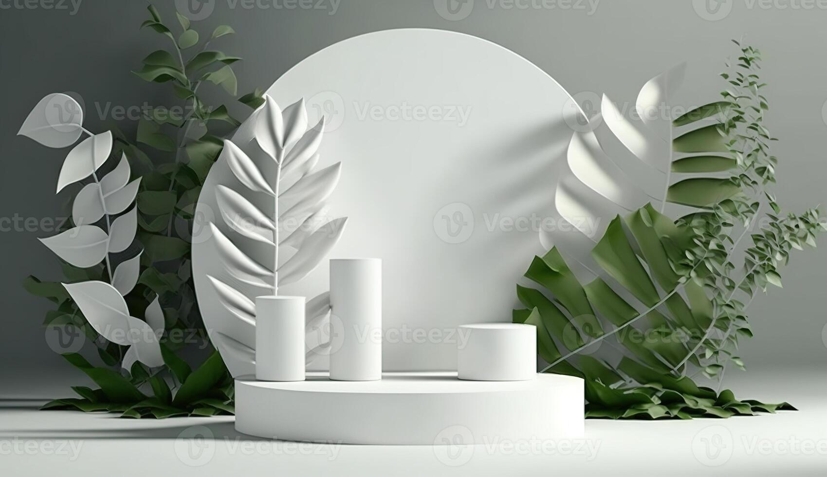 3d bianca podio per bellezza cura della pelle prodotti Schermo. In piedi per mostrare cosmetico Prodotto. ai generato. foto
