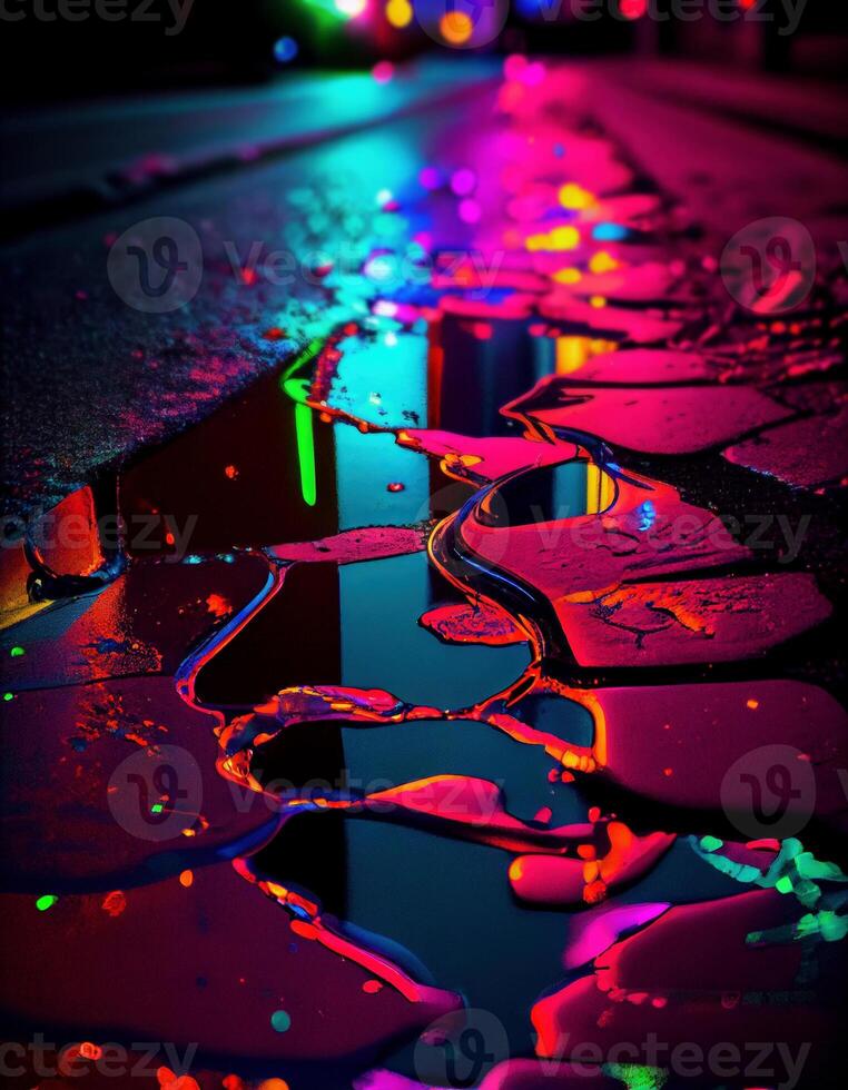 neon luci su il bagnato strada, creato con generativo ai foto